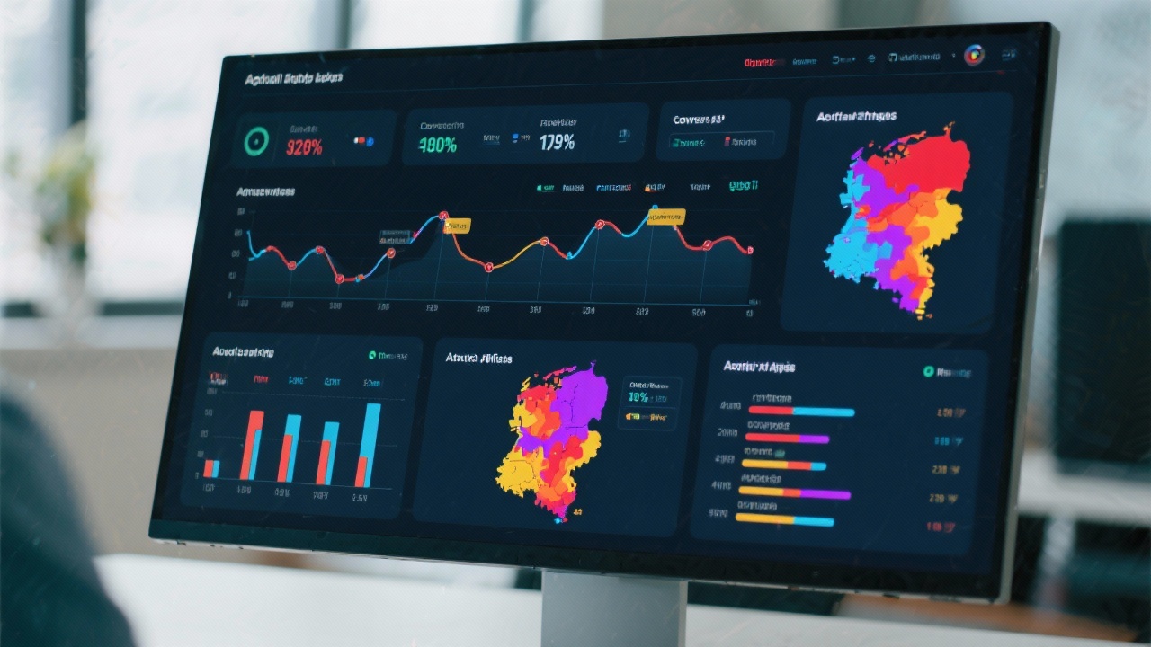 Large analytics dashboard on a monitor displaying conversion rates, attribution timelines, and Dutch geographic audience heatmaps for evaluating affiliate campaign performance.