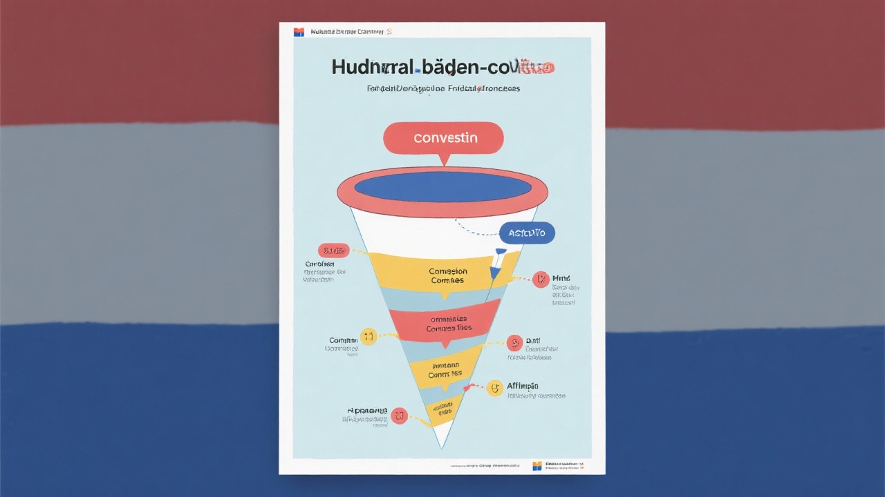 Illustrated conversion funnel poster showing Dutch localized call-to-action sequences, commission tiers, and affiliate payout checkpoints optimized for freelancers.