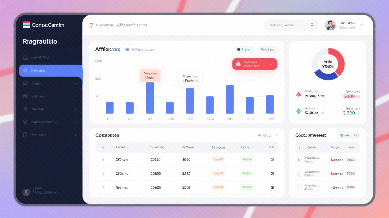 Comprehensive reporting dashboard featuring affiliate revenue charts, cohort retention tables, and alert notifications focused on Dutch market insights.